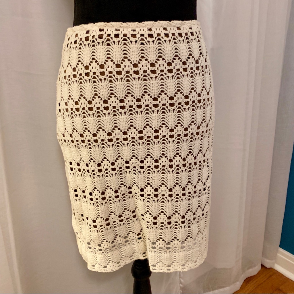 Cream/Brown Skirt With Crochet Overlay